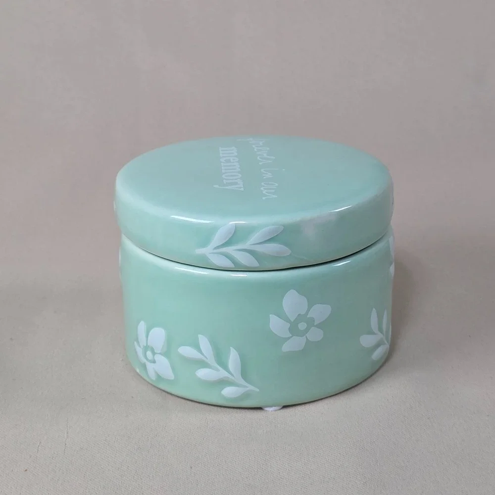 Sandra Magsamen Forever In Our Memory Keepsake Jar Memorial Pet Urn Floral Mint